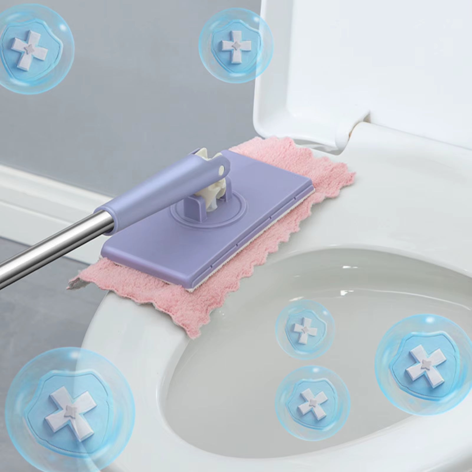 Lazy Mops Hands Free Facial Wash Face Towel Washcloth Mop Adjustable Long Handle Dust Mop for Home Living Room Kitchen